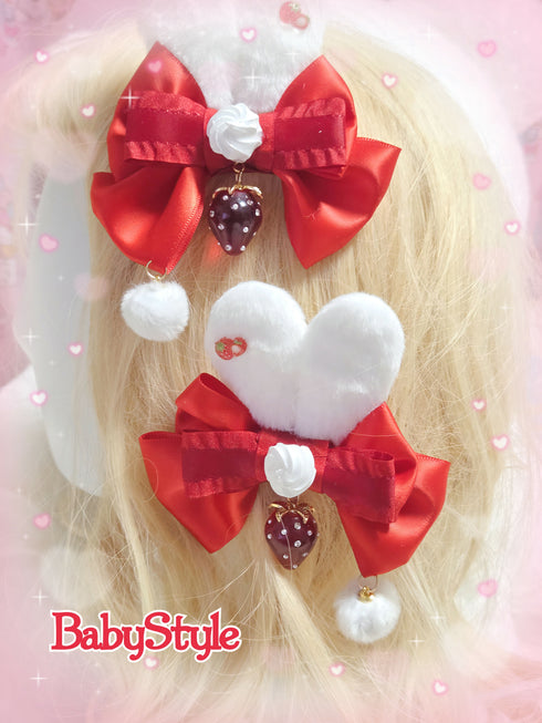 うさみみいちごホイップ真っ赤なリボンツインテヘアクリップ